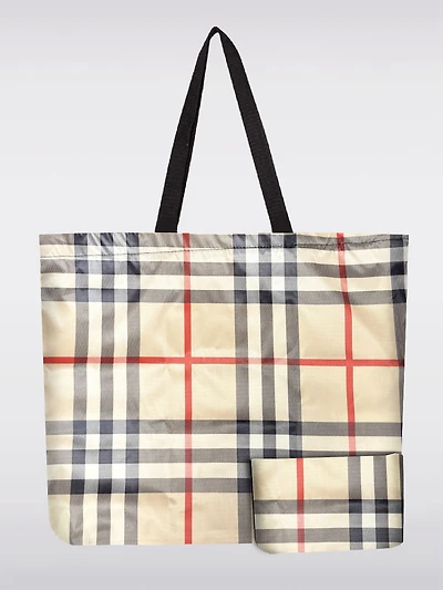 Sac Tote Pliable Réutilisable Brun Motif Écossais | Léger, Recyclé et Compact