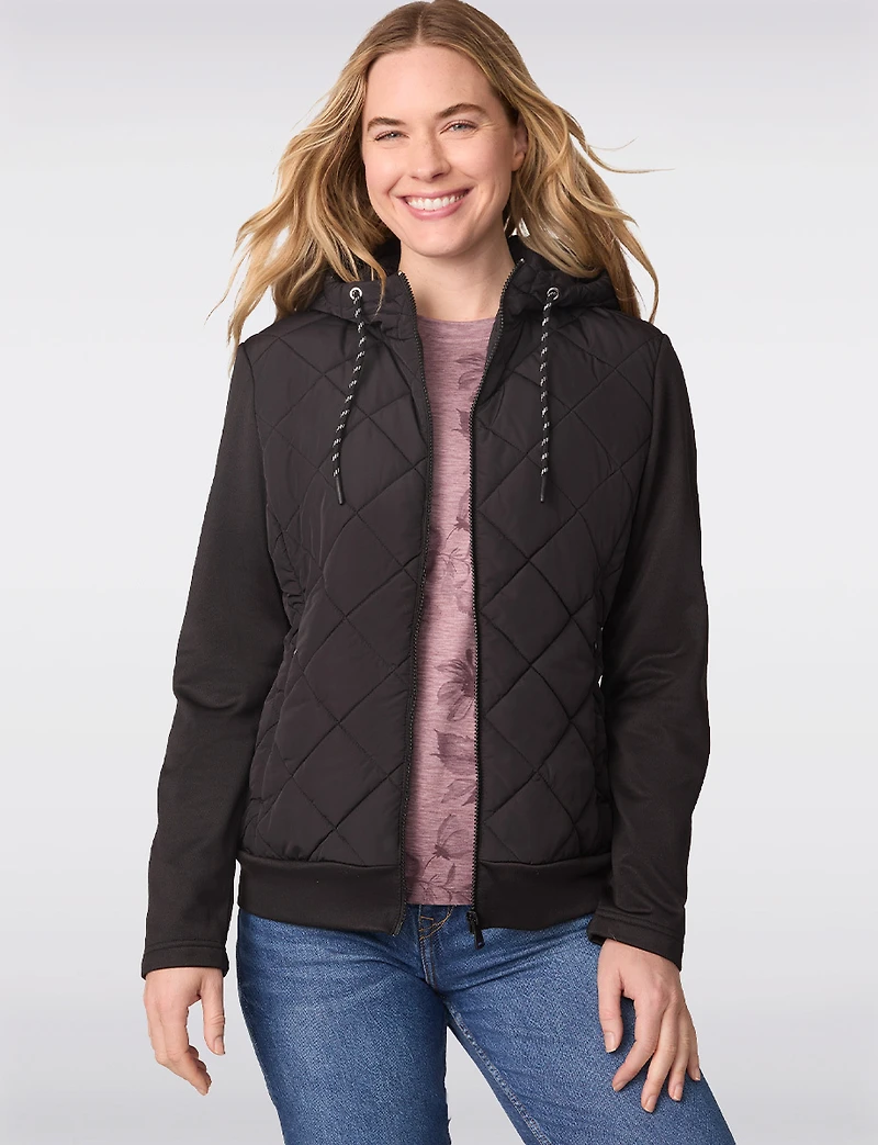 Veste Matelassée Hybride avec Capuche - Coupe Cintrée Courte par Free Country