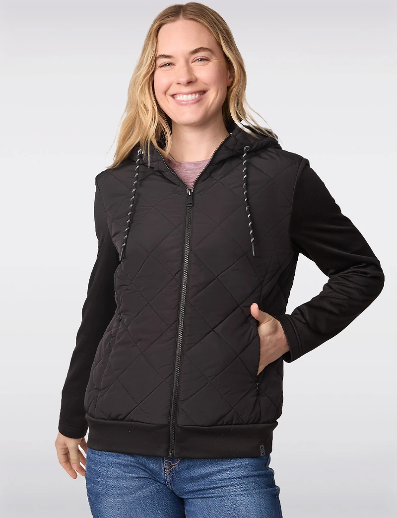 Veste Matelassée Hybride avec Capuche - Coupe Cintrée Courte par Free Country