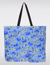 Sac Fourre-tout Bleu Pliable et Réutilisable à Imprimé Floral – Sac de Magasinag