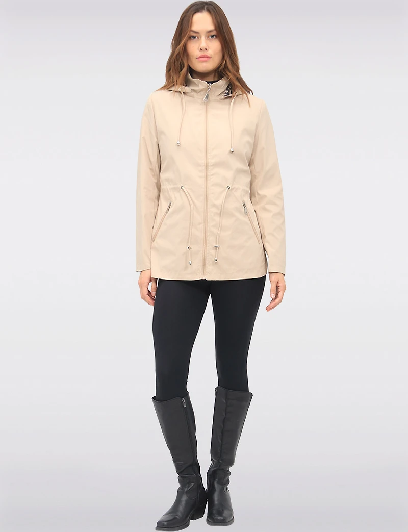 Anorak Réversible à Cordon de Serrage & Capuche Motif Uni-Leopard par Froccella