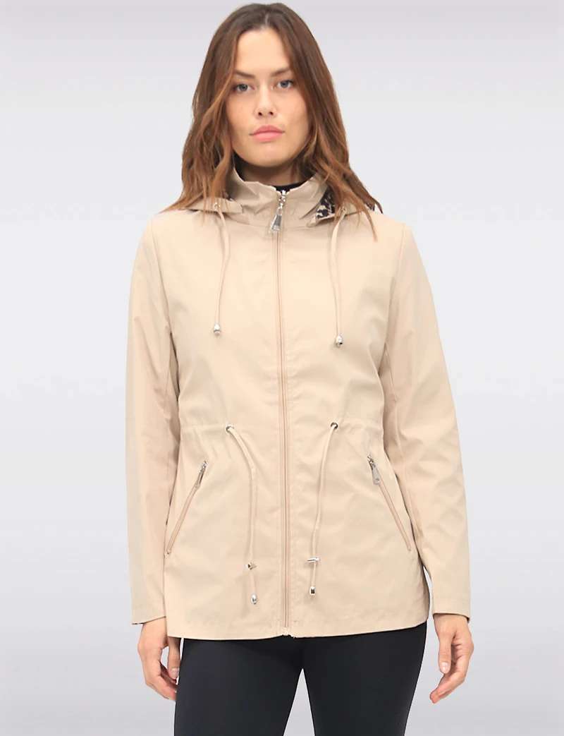 Anorak Réversible à Cordon de Serrage & Capuche Motif Uni-Leopard par Froccella