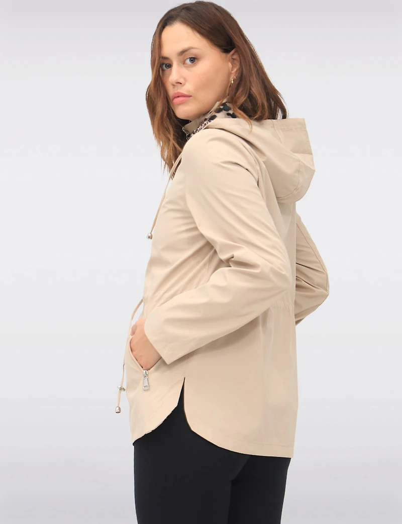 Anorak Réversible à Cordon de Serrage & Capuche Motif Uni-Leopard par Froccella