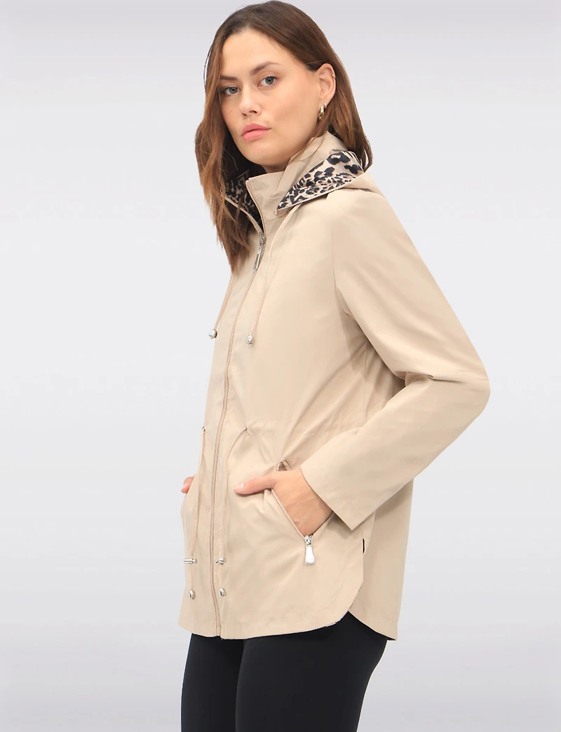 Anorak Réversible à Cordon de Serrage & Capuche Motif Uni-Leopard par Froccella