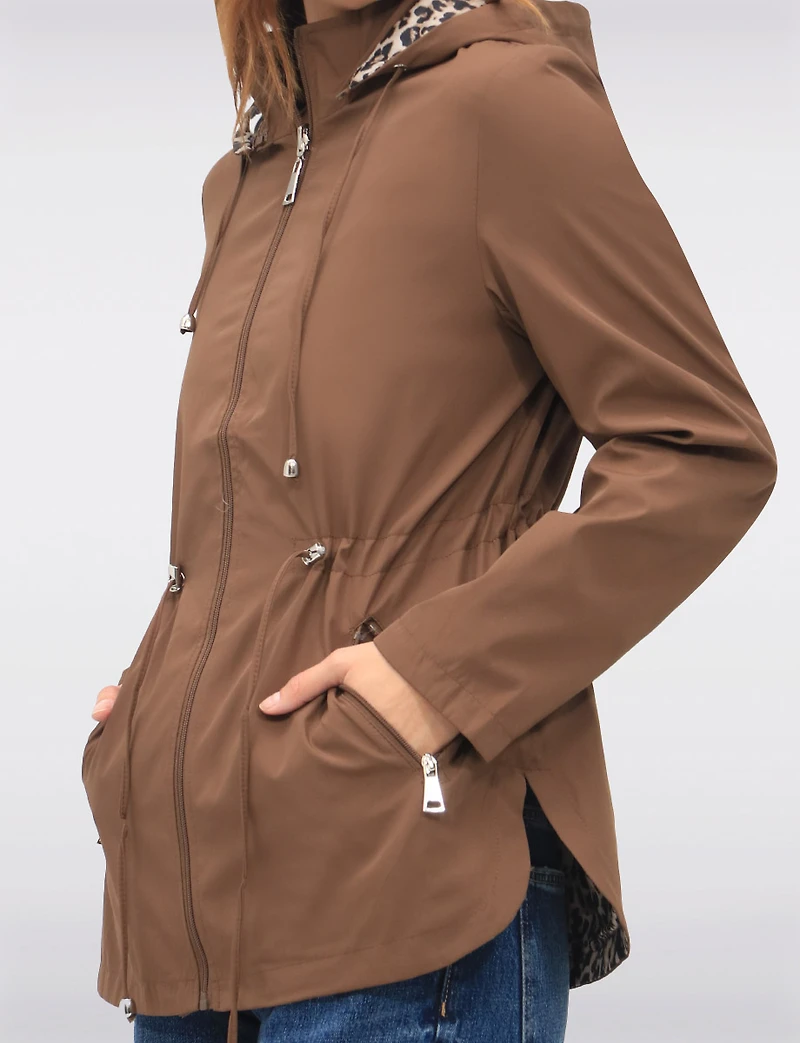 Anorak Réversible à Cordon de Serrage & Capuche Motif Uni-Leopard par Froccella