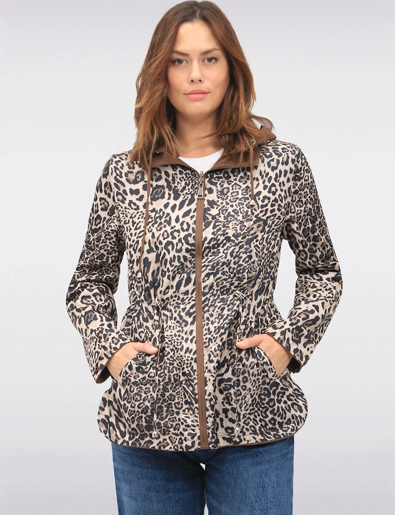 Anorak Réversible à Cordon de Serrage & Capuche Motif Uni-Leopard par Froccella