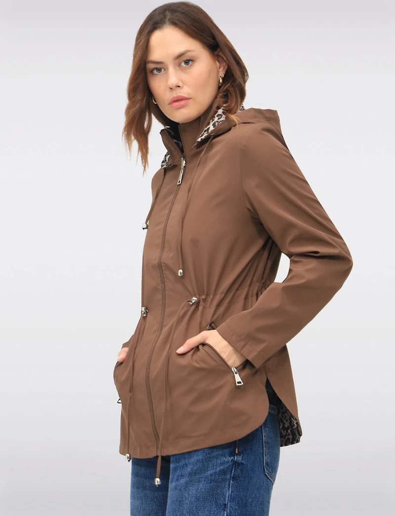 Anorak Réversible à Cordon de Serrage & Capuche Motif Uni-Leopard par Froccella