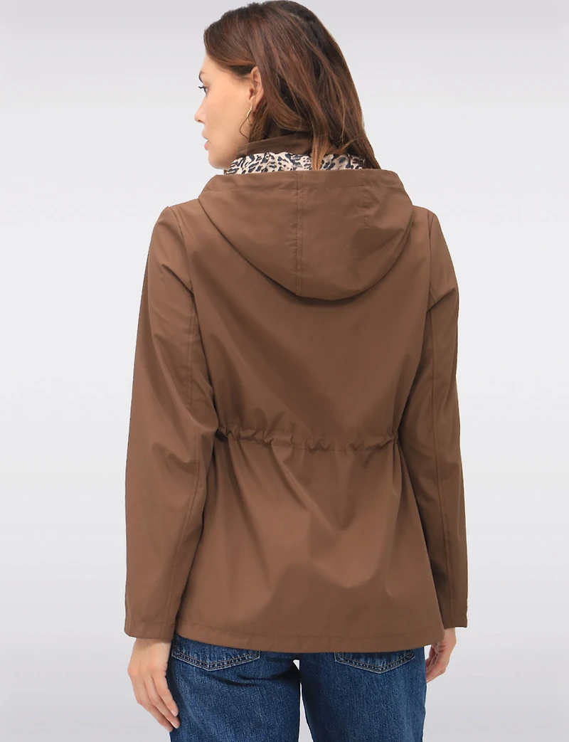 Anorak Réversible à Cordon de Serrage & Capuche Motif Uni-Leopard par Froccella