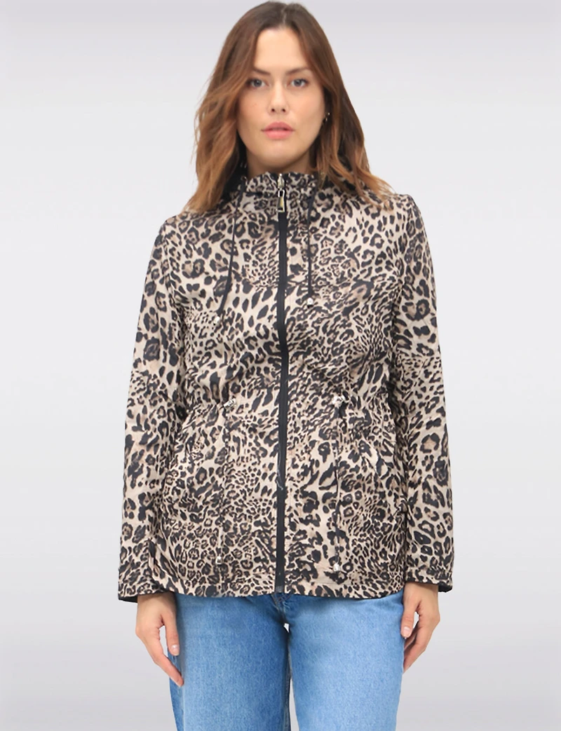 Anorak Réversible à Cordon de Serrage & Capuche Motif Uni-Leopard par Froccella