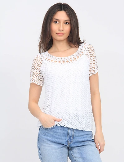 Haut En Maille Crochet Manches Courtes à Col Rond par Froccella