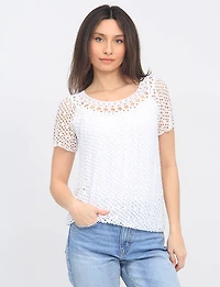 Haut En Maille Crochet Manches Courtes à Col Rond par Froccella