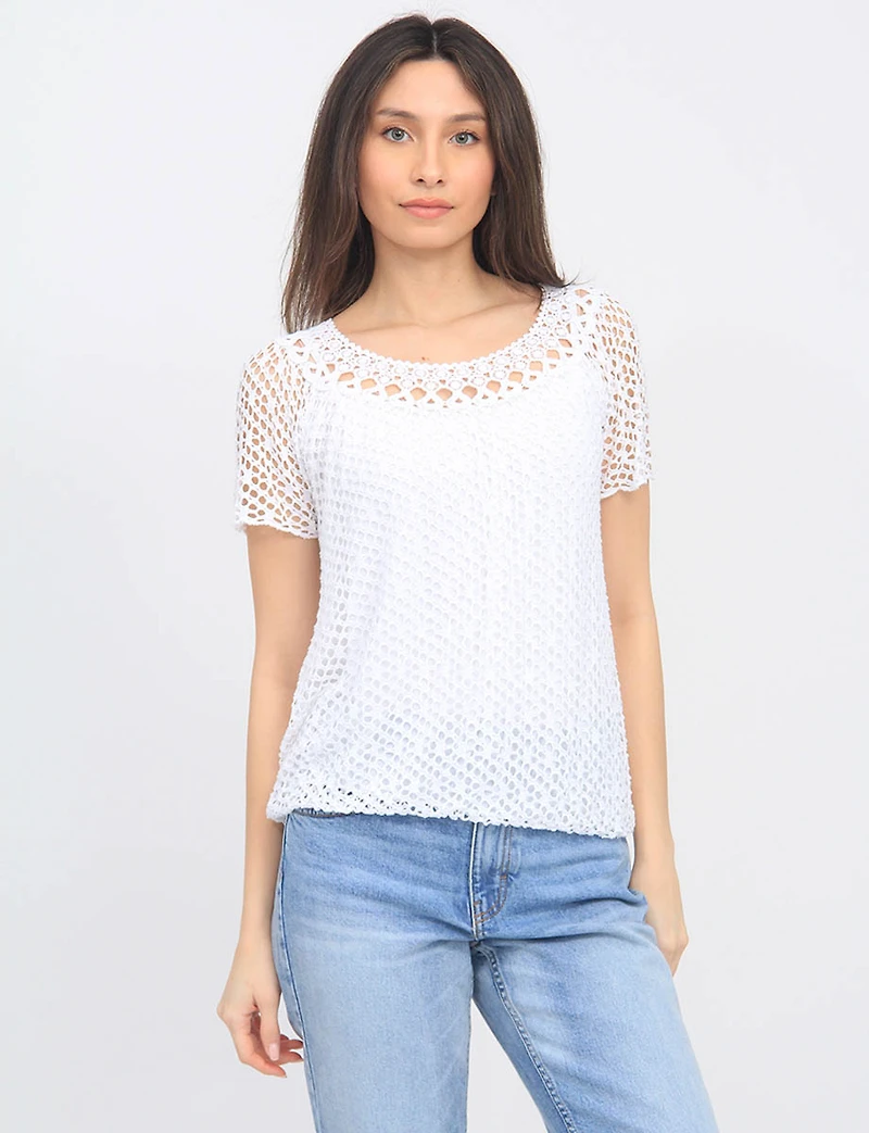 Haut En Maille Crochet Manches Courtes à Col Rond par Froccella