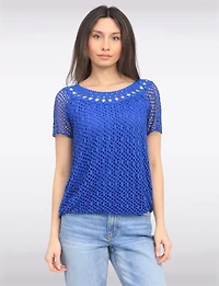 Haut En Maille Crochet Manches Courtes à Col Rond par Froccella