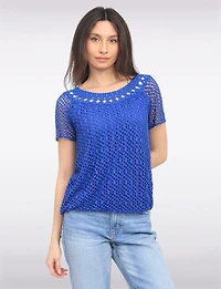 Haut En Maille Crochet Manches Courtes à Col Rond par Froccella