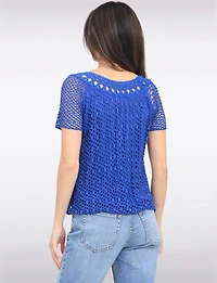 Haut En Maille Crochet Manches Courtes à Col Rond par Froccella