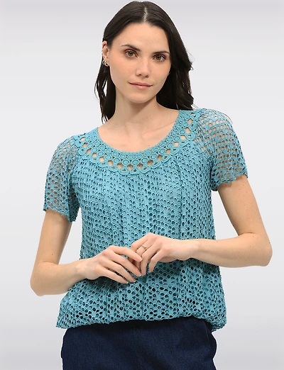 Haut En Maille Crochet Manches Courtes à Col Rond par Froccella