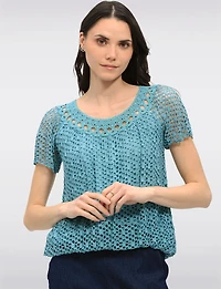 Haut En Maille Crochet Manches Courtes à Col Rond par Froccella