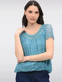 Haut En Maille Crochet Manches Courtes à Col Rond par Froccella