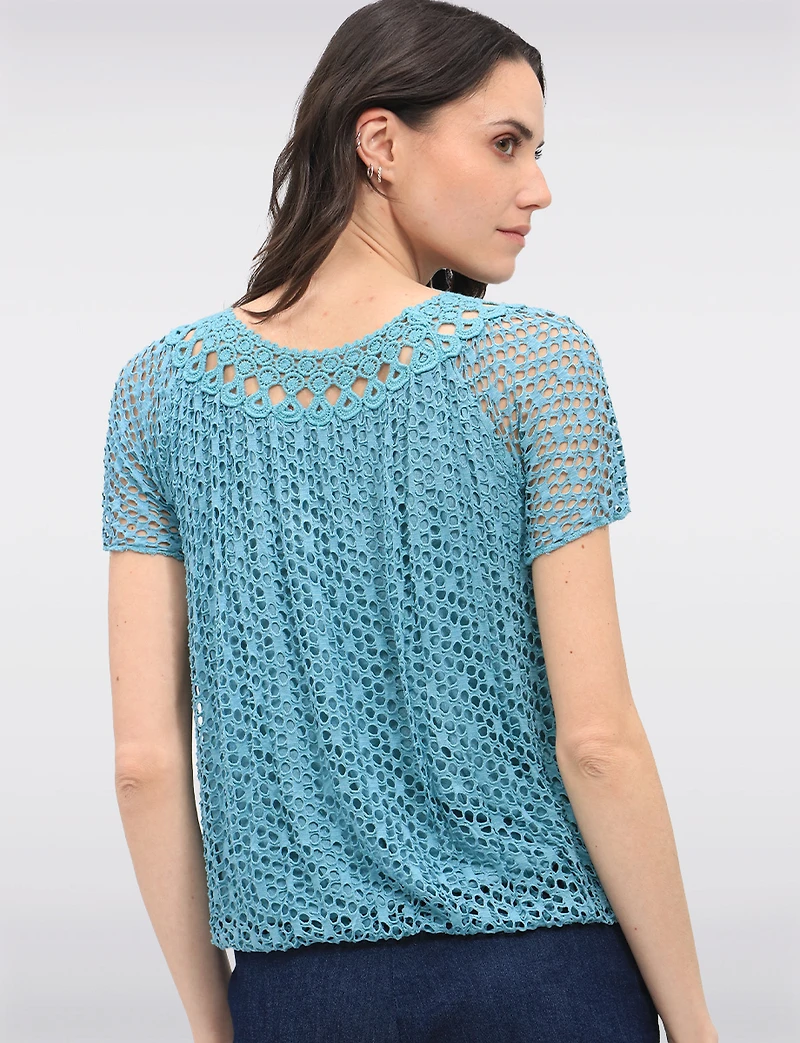 Haut En Maille Crochet Manches Courtes à Col Rond par Froccella