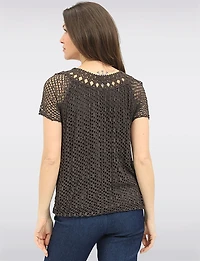 Haut En Maille Crochet Manches Courtes à Col Rond par Froccella