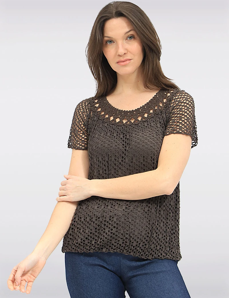 Haut En Maille Crochet Manches Courtes à Col Rond par Froccella