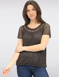 Haut En Maille Crochet Manches Courtes à Col Rond par Froccella