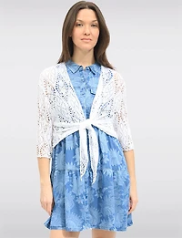 Boléro Cardigan Léger en Crochet à Manches 3/4 Ouvert Élégant par Froccella