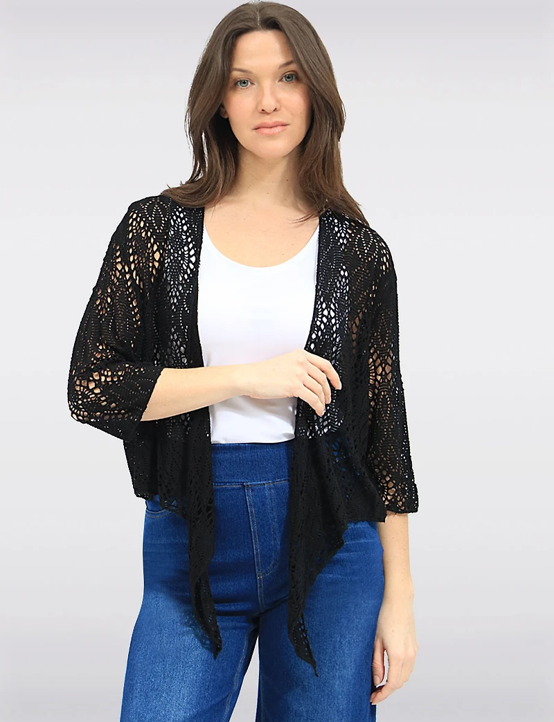 Boléro Cardigan Léger en Crochet à Manches 3/4 Ouvert Élégant par Froccella