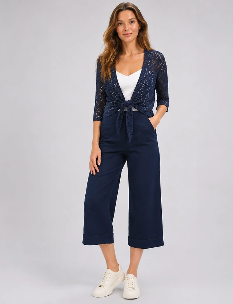 Boléro Cardigan Léger en Crochet à Manches 3/4 Ouvert Élégant par Froccella