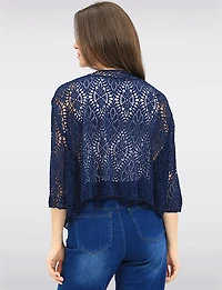 Boléro Cardigan Léger en Crochet à Manches 3/4 Ouvert Élégant par Froccella