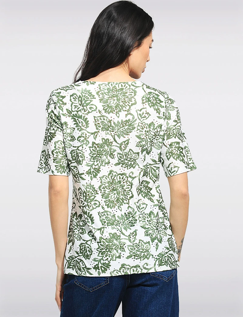 Haut en Tricot à Motif Paisley Avec Manches Courtes Cordon Ajustable par Perle