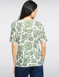 Haut en Tricot à Motif Paisley Avec Manches Courtes Cordon Ajustable par Perle