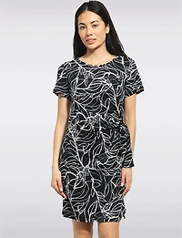 Robe en tricot ITY froncée à motif de feuilles monochromes par Perle