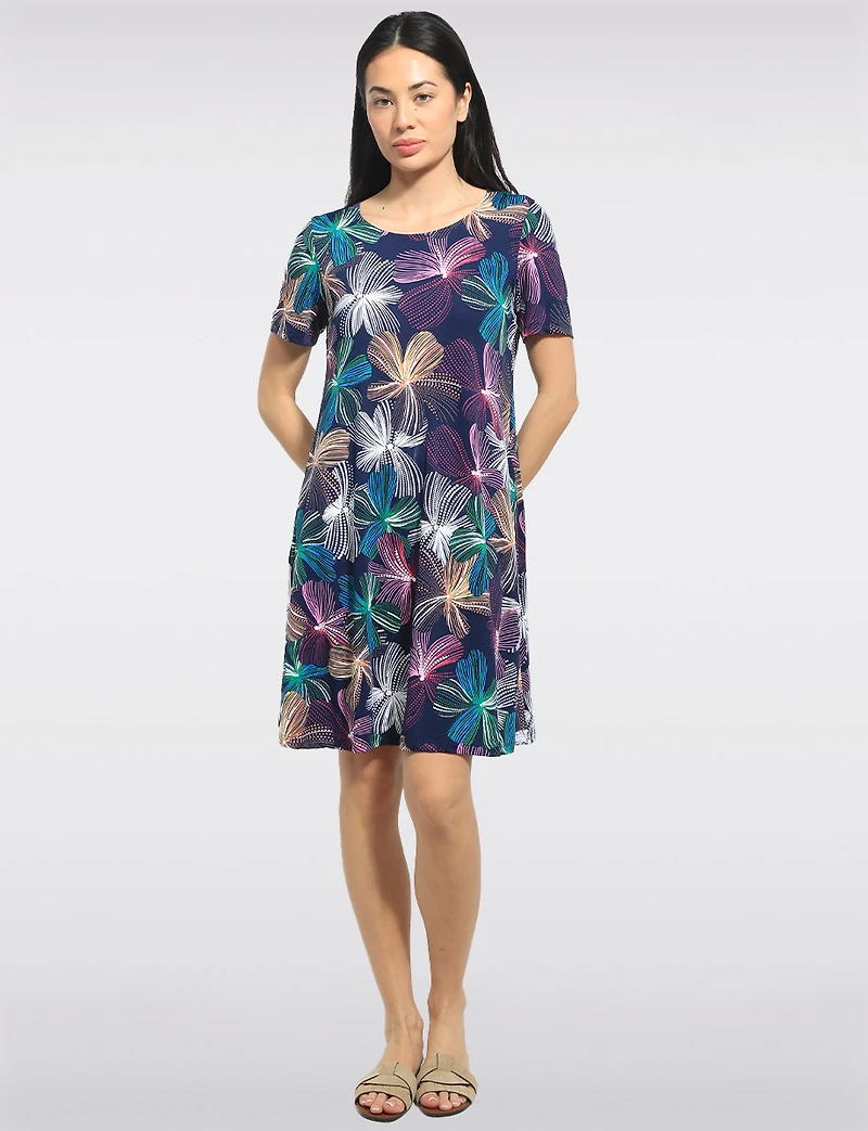 Robe Évasée Infroissable Imprimé à Manches Courtes Avec Poches par Perle