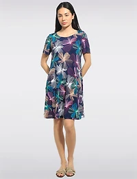 Robe Évasée Infroissable Imprimé à Manches Courtes Avec Poches par Perle
