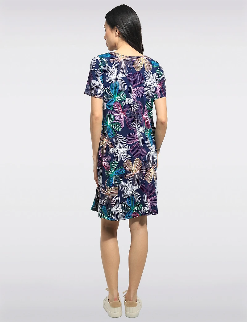 Robe Évasée Infroissable Imprimé à Manches Courtes Avec Poches par Perle