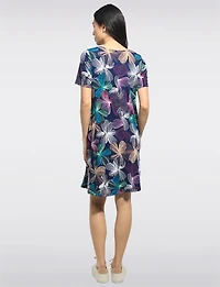 Robe Évasée Infroissable Imprimé à Manches Courtes Avec Poches par Perle