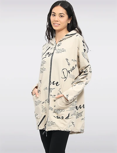 Pull Zippé Imprimé Graphique Cordon De Serrage À Capuche & Ourlet Par Froccella