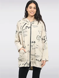 Pull Zippé Imprimé Graphique Cordon De Serrage À Capuche & Ourlet Par Froccella