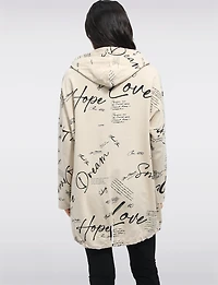 Pull Zippé Imprimé Graphique Cordon De Serrage À Capuche & Ourlet Par Froccella