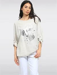 Haut Ample Avec Motif Cœur Argenté Et Manches 3/4 Ajustables Par Froccella