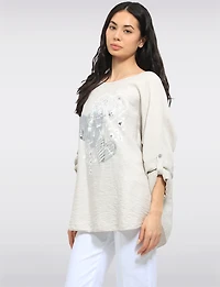 Haut Ample Avec Motif Cœur Argenté Et Manches 3/4 Ajustables Par Froccella