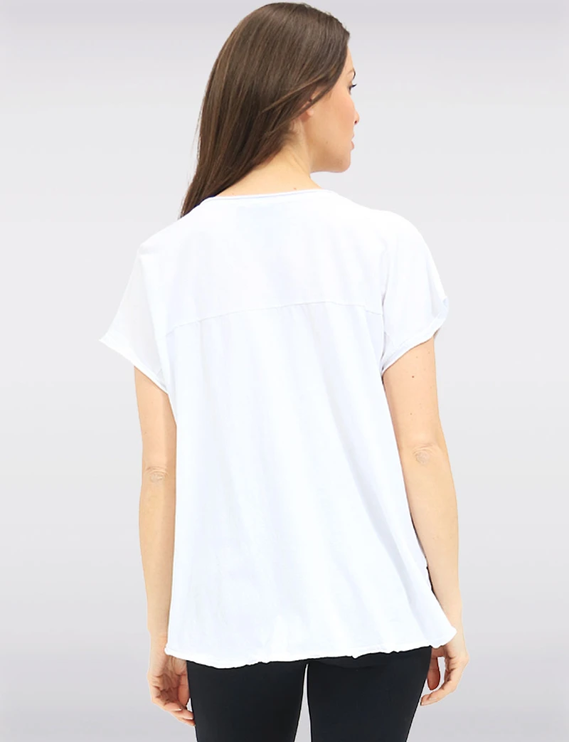 Haut À Manches Courtes en Lin-coton Motif Cœur & Fleur Métallisée Par Froccella