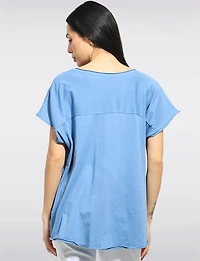 Haut À Manches Courtes en Lin-coton Motif Cœur & Fleur Métallisée Par Froccella