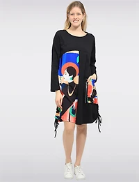 Robe T-shirt À Manches Longues, Col Rond Et Imprimé Multicolore Par Froccella