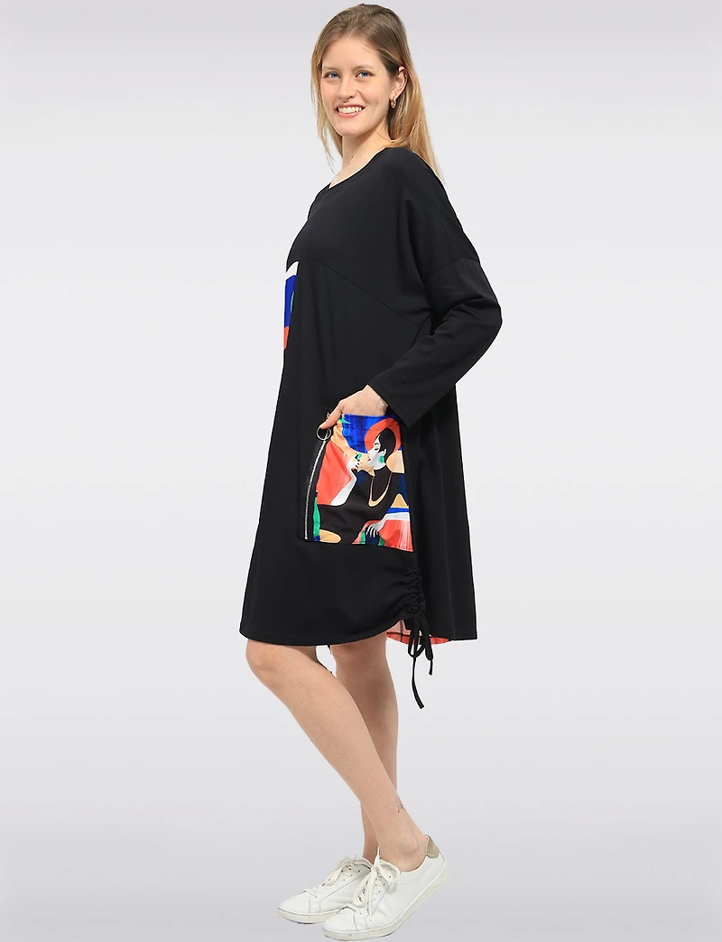 Robe T-shirt À Manches Longues, Col Rond Et Imprimé Multicolore Par Froccella