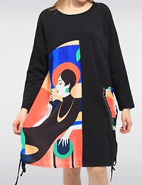 Robe T-shirt À Manches Longues, Col Rond Et Imprimé Multicolore Par Froccella