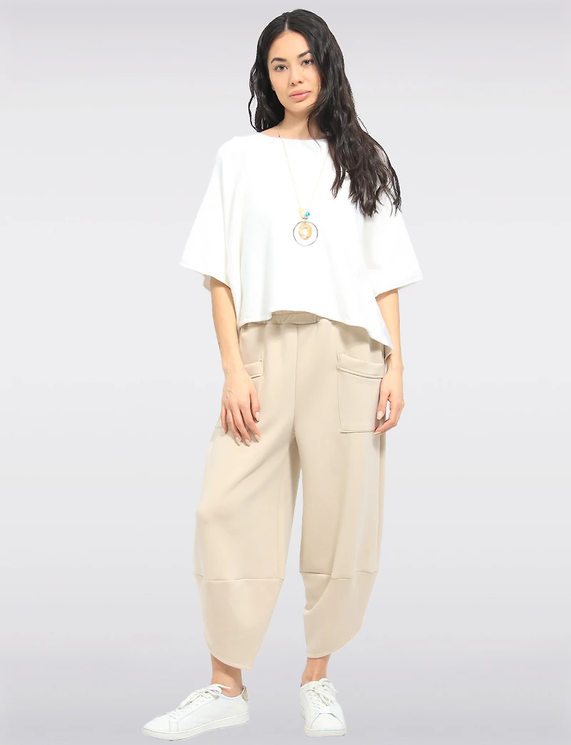 Pantalon Ballon Taille Élastique et Ourlet Asymétrique En Tricot par Froccella
