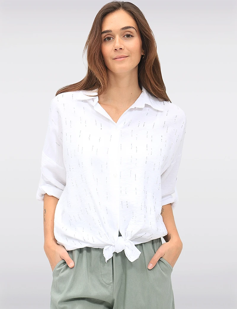 Chemise Froissée Légère Manches 3/4 Avec Strass Sur Le Devant par Froccella