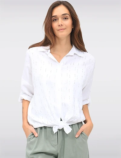 Chemise Froissée Légère  Manches 3/4 Avec Strass Sur Le Devant par Froccella